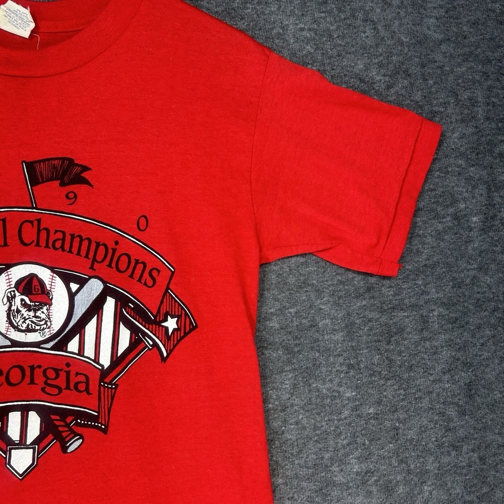 VTG Georgia Bulldogs Shirt Mens S (tag M) Red 1990 Baseball National Champions - Picture 3 of 13